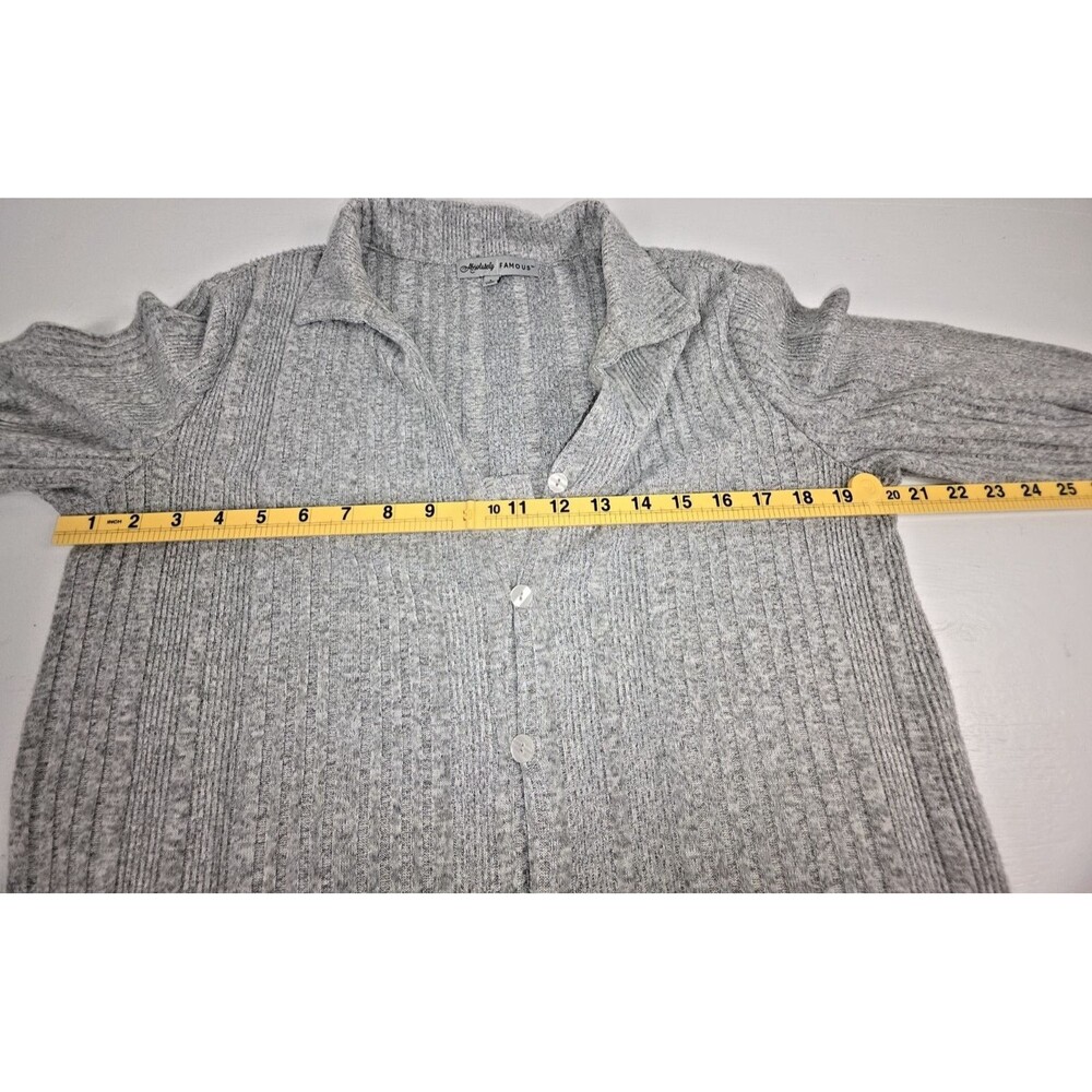 Absolutely Famous Ribbed, Button-Front Collared Sweater, Gray - Picture 5 of 8